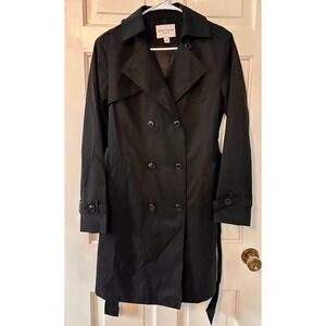 Cole Haan Womens Trench Raincoat Double Breasted Belted Black Jacket Size M/M